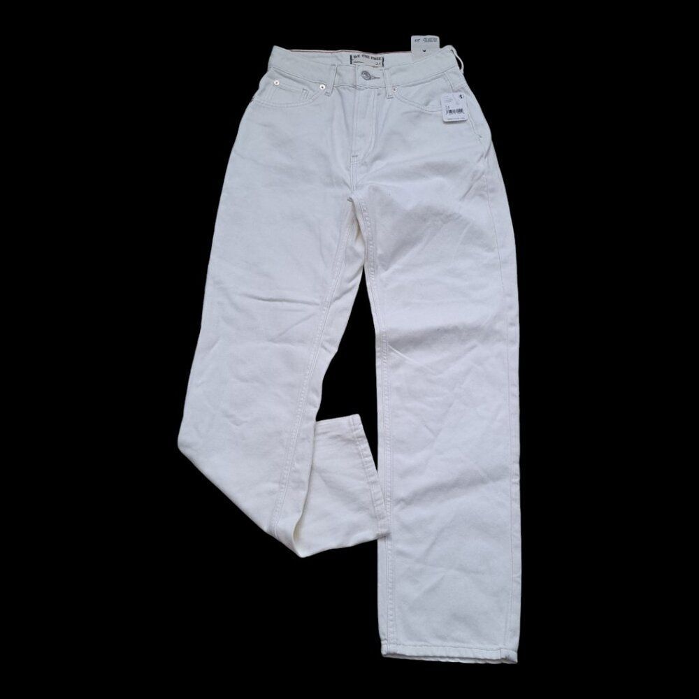We The Free Ivory White The Pacifica High Rise Slim Straight Leg Denim Jeans 25